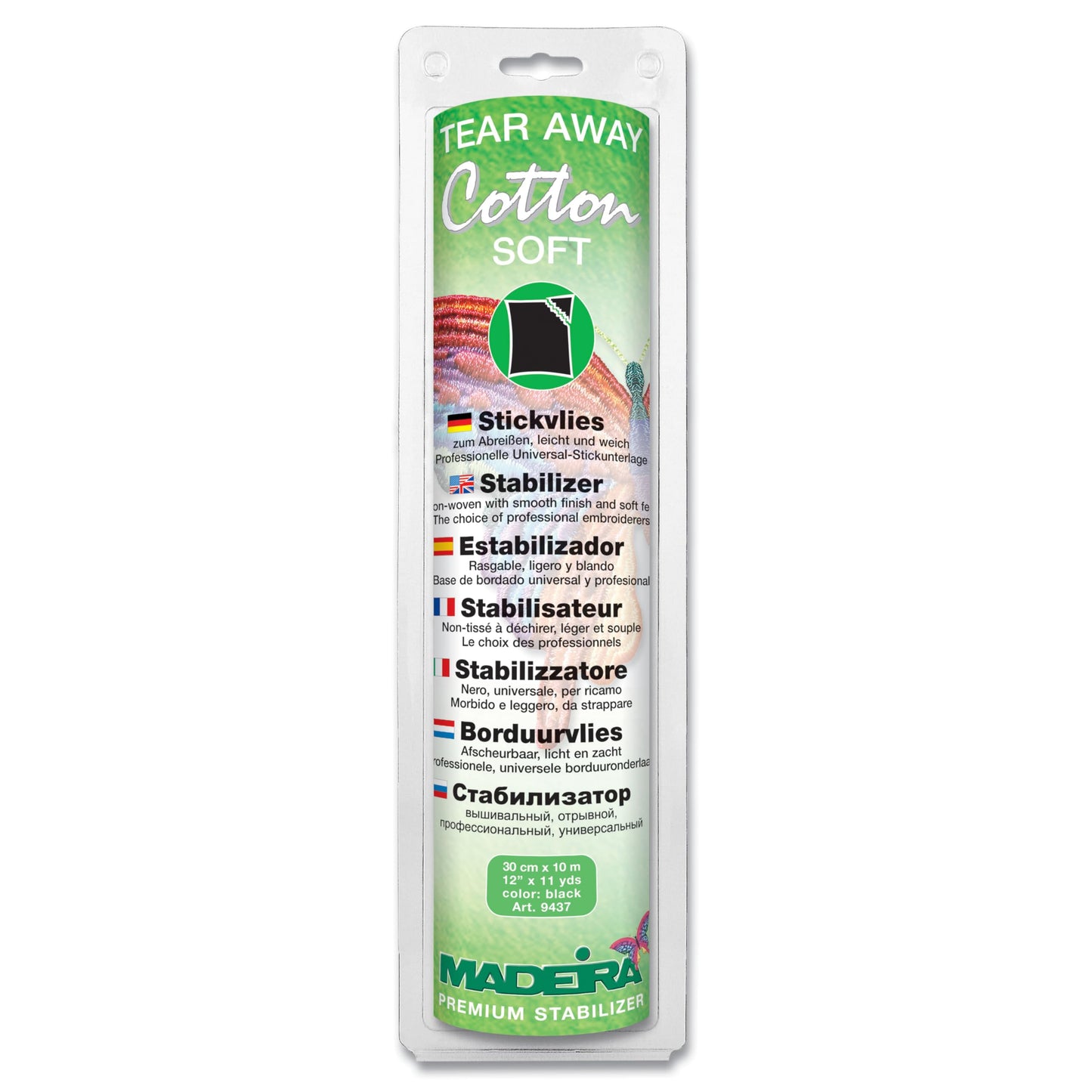 MADEIRA - Cotton Soft Black Tear-Away Stabilizers, 30 cm x 10