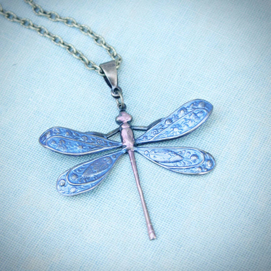 Circa 1890 - Mystic Blue Art Nouveau Dragonfly Pendant