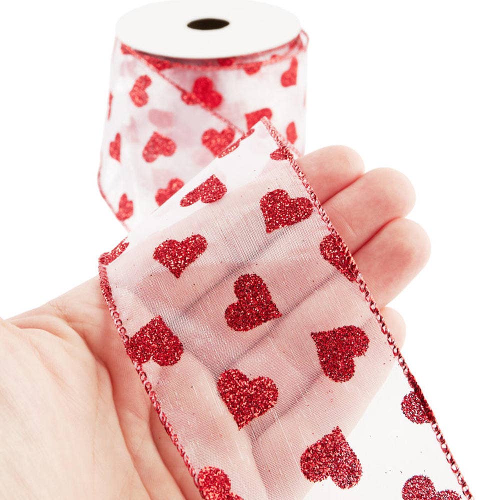 Factory Direct Craft - Valentine's Day Glitter Heart Ribbons (3yds long)