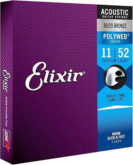 Elixir polyweb custom light 11/52 80/20 bronze acoustic guitar strings 11025