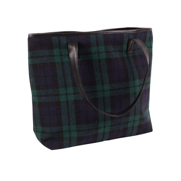 green plaid tote bag