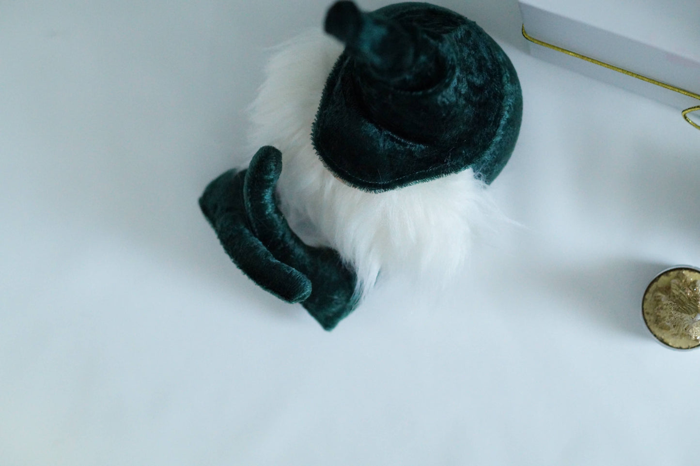 Gnomevillestudios - Green Velvet Christmas Elf gnome with over sized feet