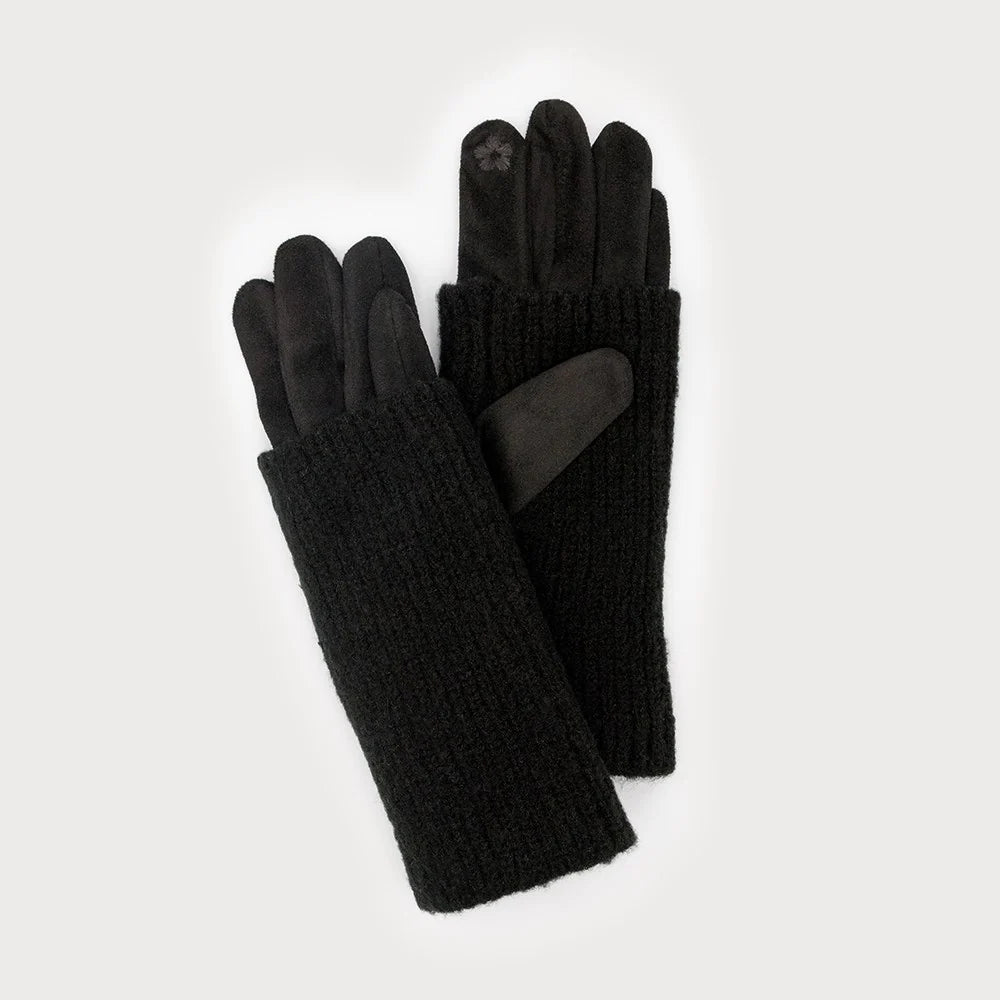 Ribber Wrist- Warmer Faux Suede Black Gloves