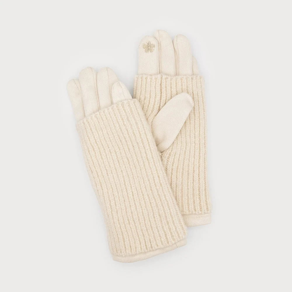 Ribber Wrist-Warmer Faux Suede Cream Gloves