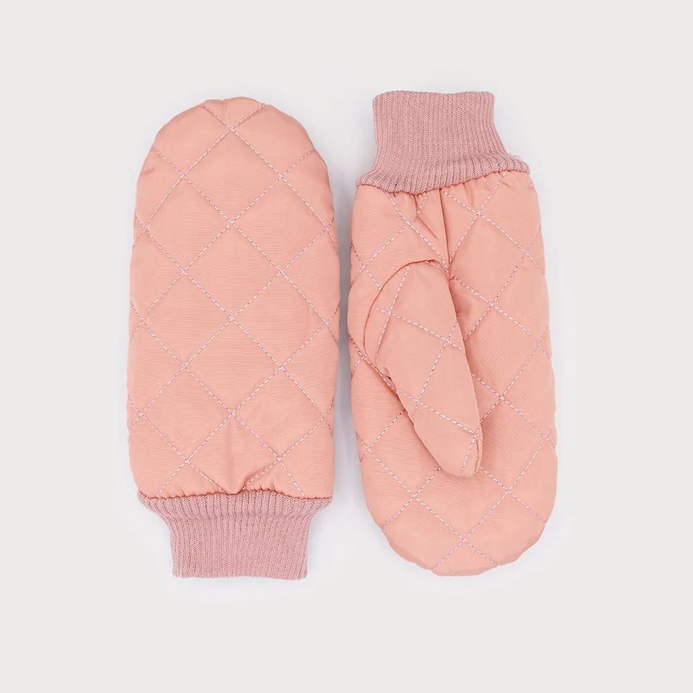 Matted Quilted Diamond Mittens Rose Gold