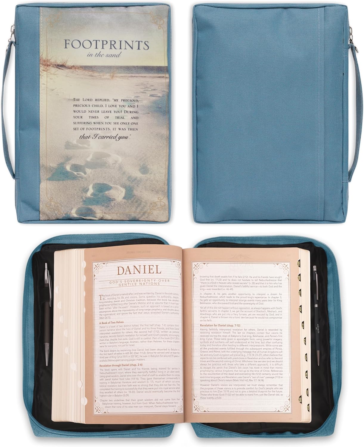 BIBLE COVER LG - BLUA CANVAS FOOTPRINTS