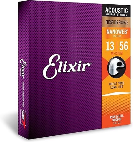 Elixir phosphor bronze nanoweb .013-.056 medium acoustic strings 16102