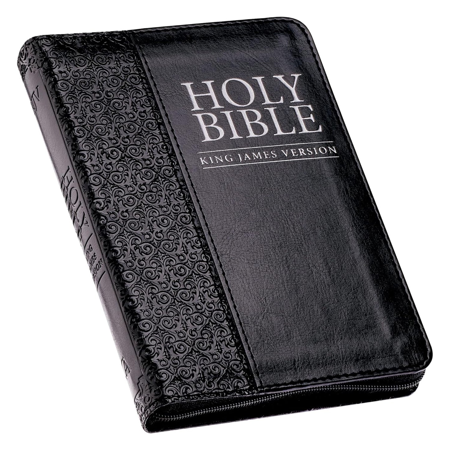 KJV Bible Black Zipper Faux Leather Compact