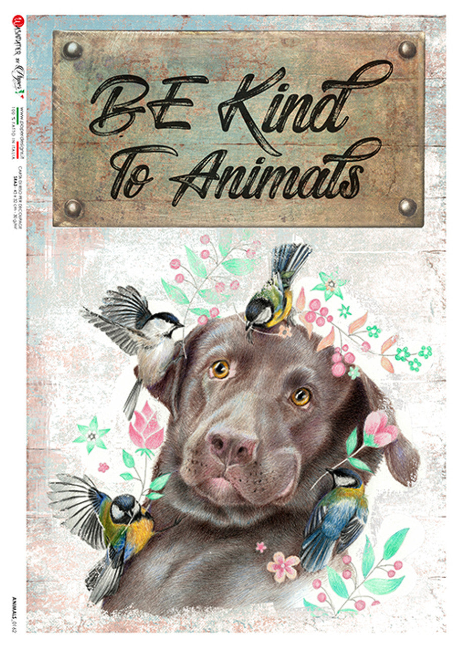 Paper Designs Dog With Birds A1 Decoupage Paper