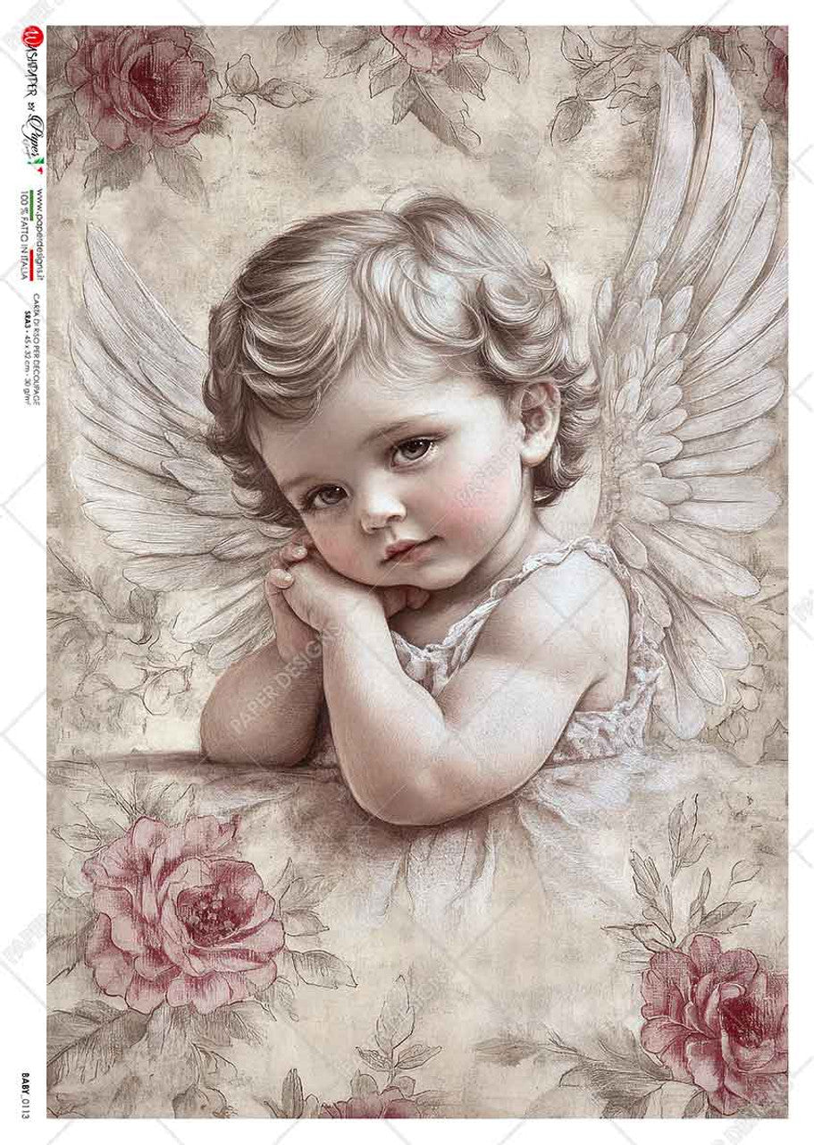 Paper Designs - Baby Shabby Chic Style Angel A4 Paper Rice