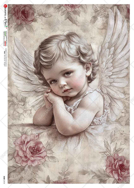 Paper Designs - Baby Shabby Chic Style Angel A4 Paper Rice