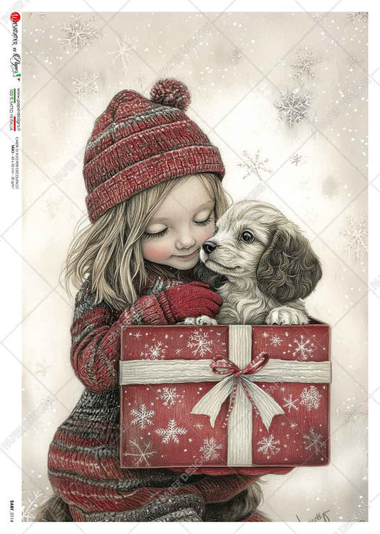 Paper Designs - Girl With Puppy A4 Rice Paper