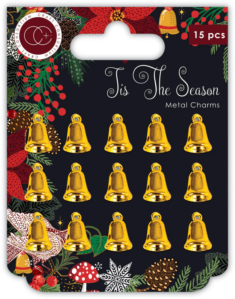 Craft Consortium - Tis The Season - Gold Bells Metal Charms
