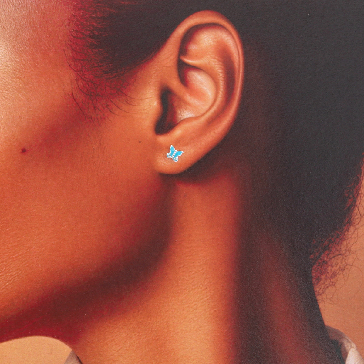 Hello Beautiful Enamel Butterfly Earring Silver