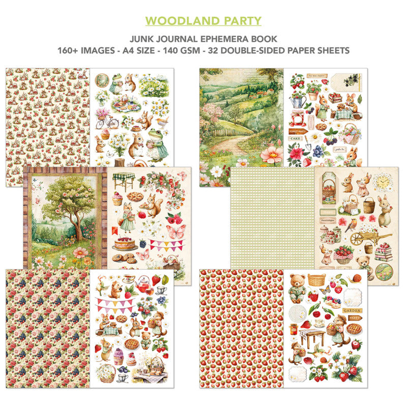 4 Junk Journal & Ephemera Book, Woodland Party (32 Pages)