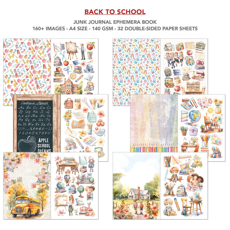 A4 Junk Journal & Ephemera Book, Back to School (32 Pages)