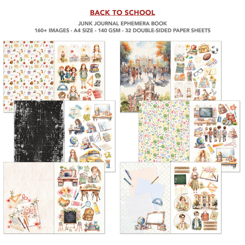 A4 Junk Journal & Ephemera Book, Back to School (32 Pages)