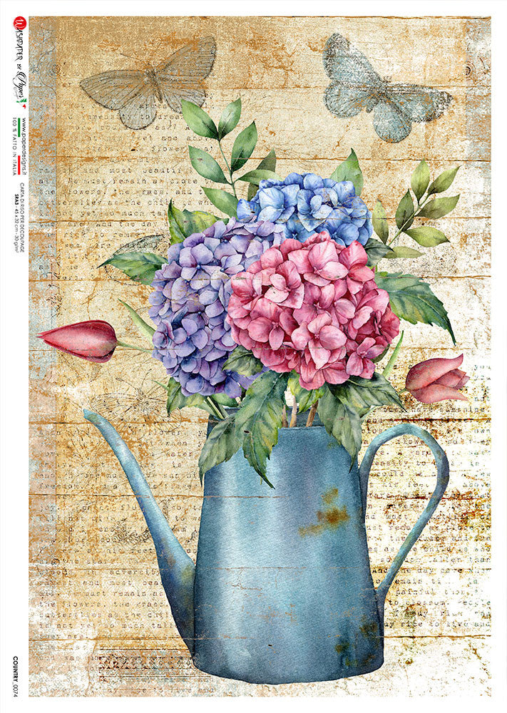 Paper Designs - Hydrangeas in a Vase A4 Rice Paper