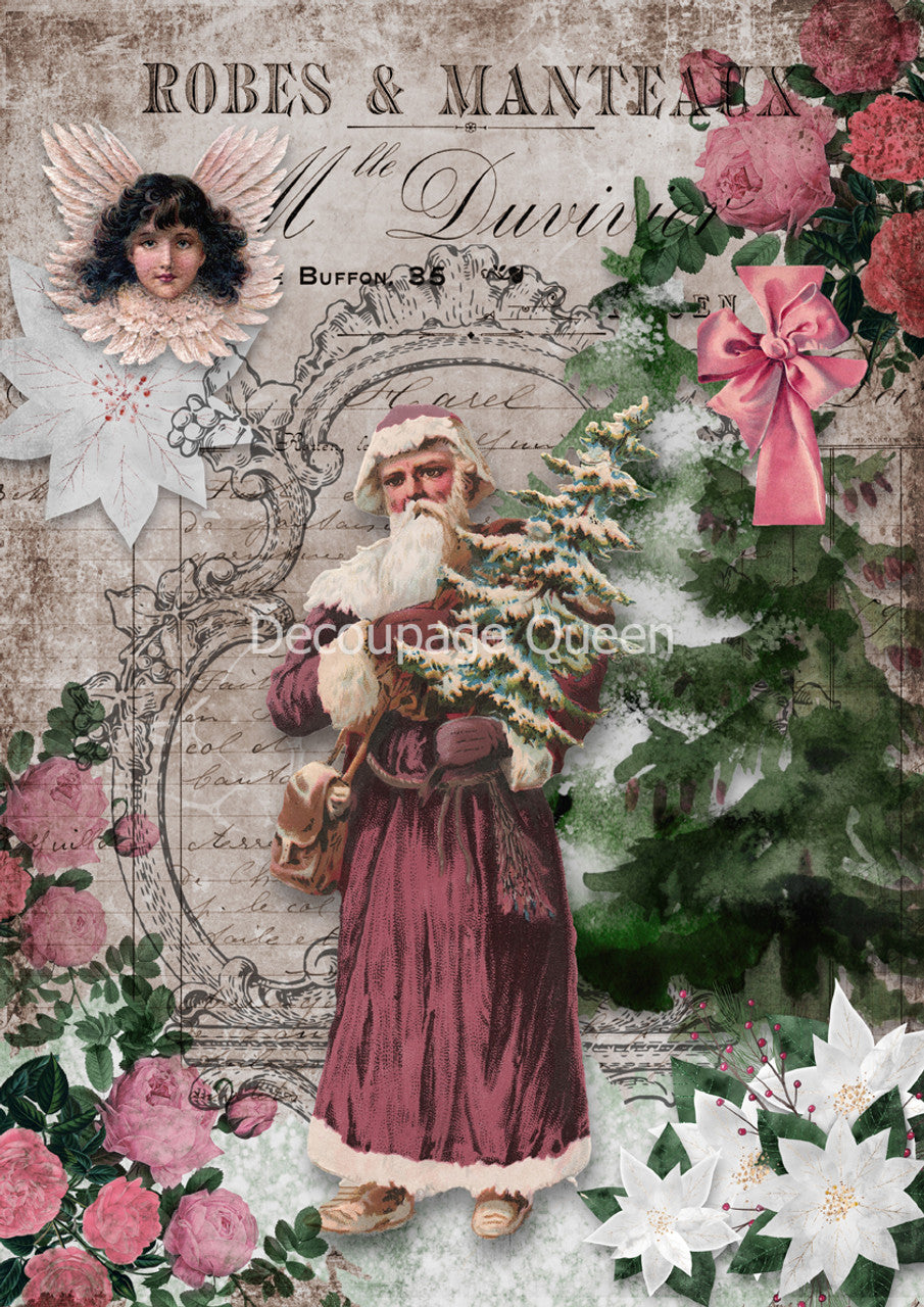 Decoupage Queen Shabby Santa A4