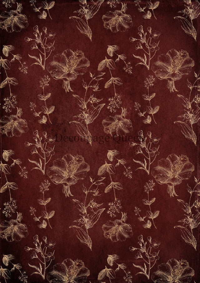Decoupage Queen A1 Red and Gold Floral