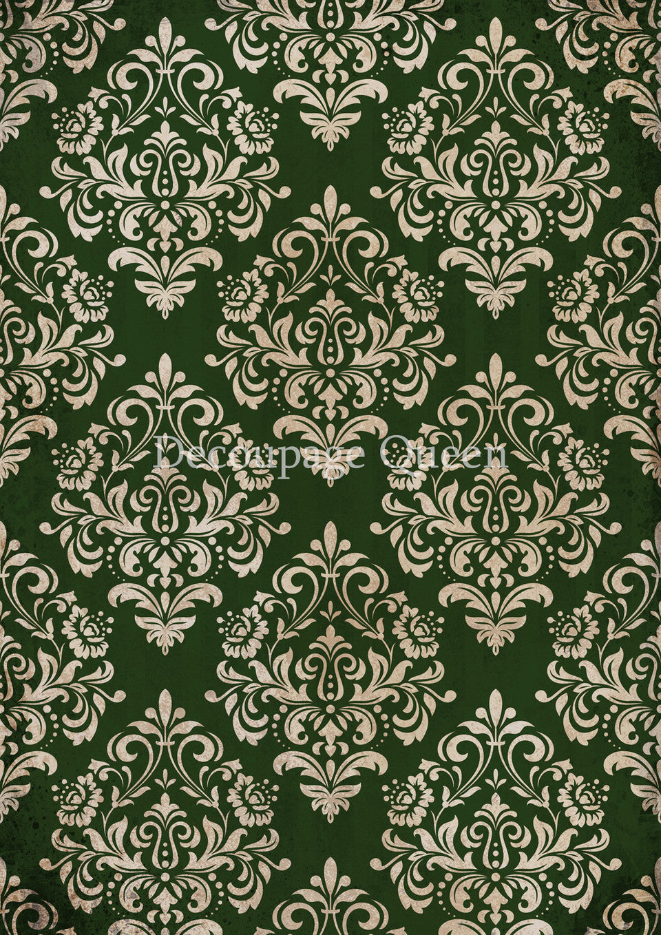 Decoupage Queen Christmas Damask Green Rice Paper A2