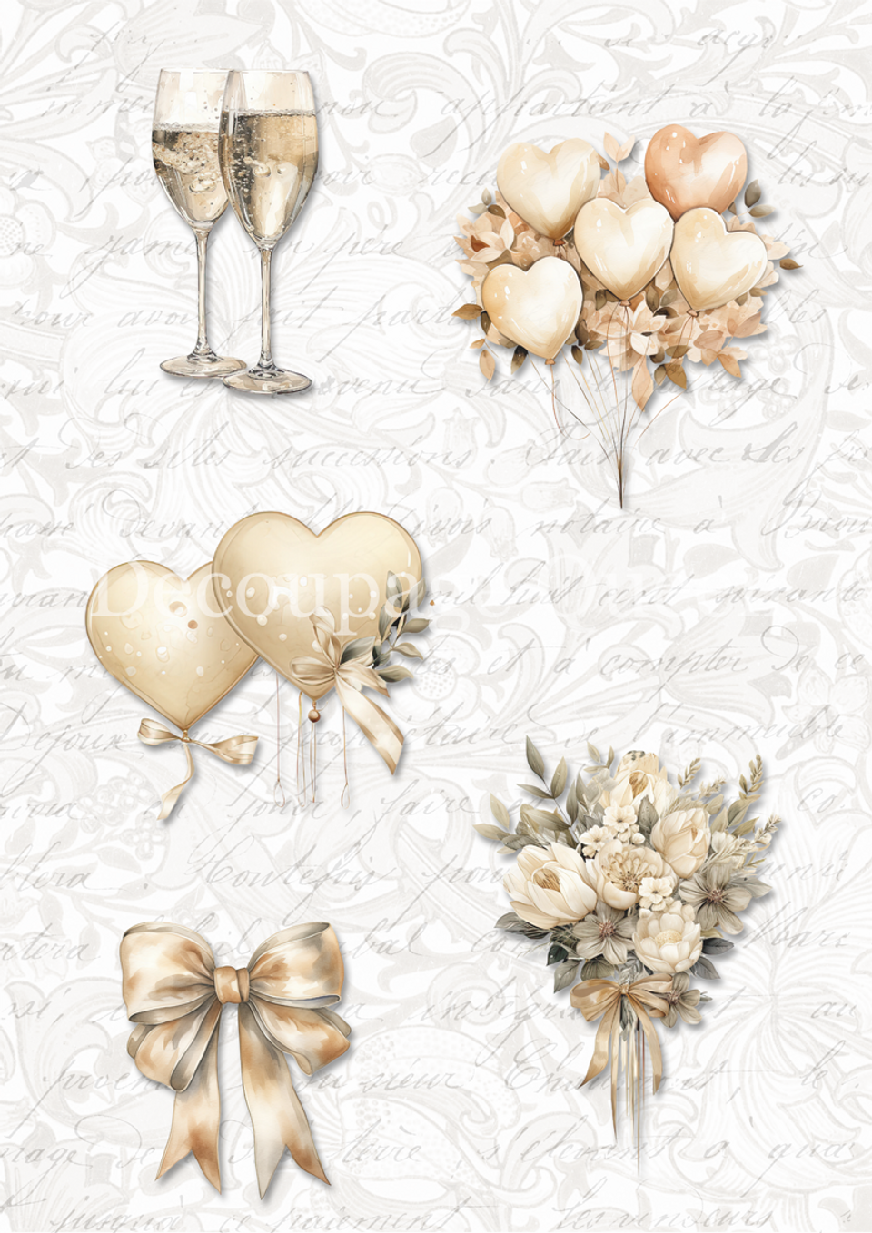Decoupage Queen - Dainty and the Queen : Wedding Elements A4 8.5x11.7" Rice Paper