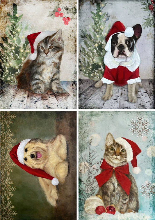 Decoupage Queen - Teresa Rene Art - Christmas Pets Four Pack A4