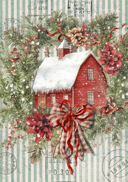 Decoupage Queen - Ellen J Goods, Santa's Cottage A4 & A3 Rice Paper