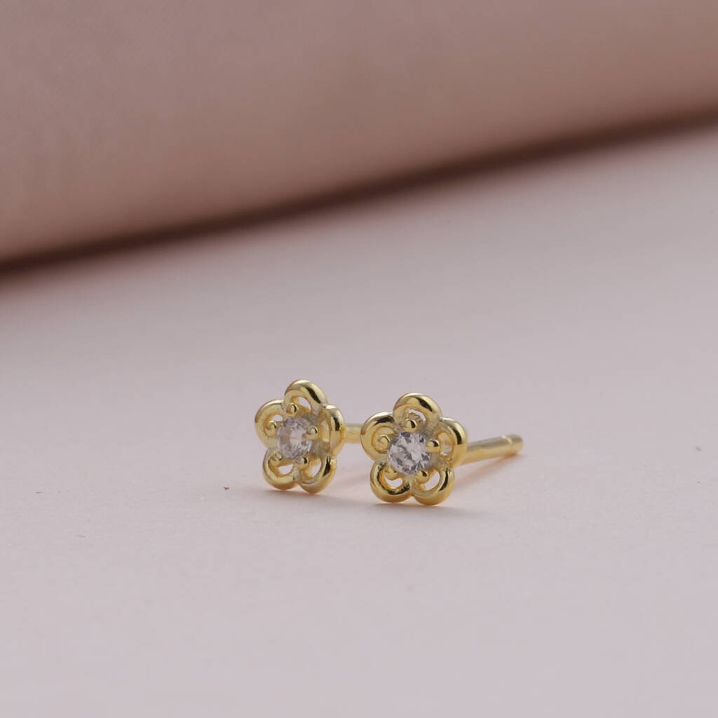 With Love Flower Crystal Earrings Gold