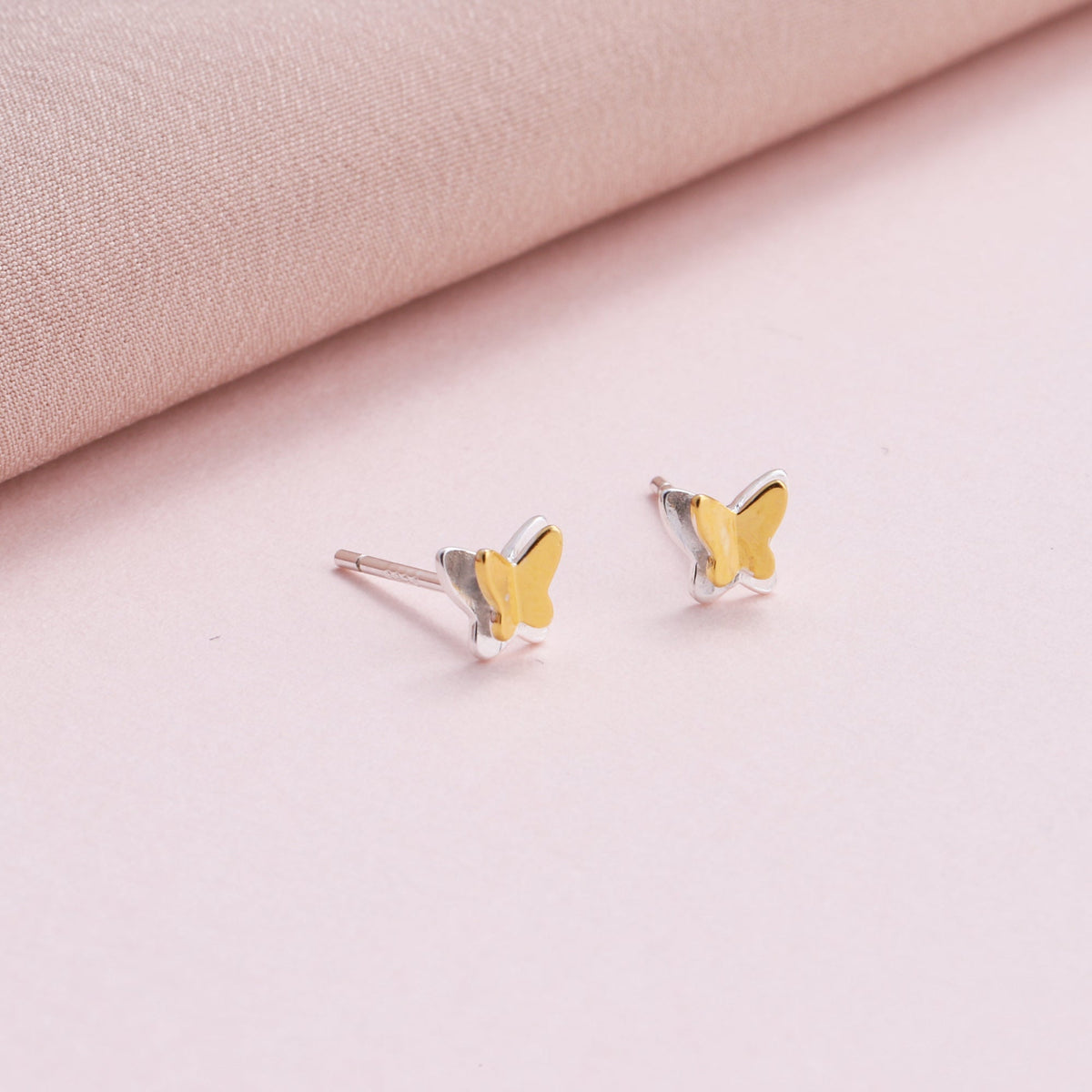 Best Wishes Two Tones Silver Gold Butterfly Earrings
