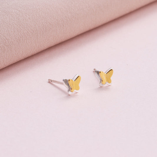 Best Wishes Two Tones Silver Gold Butterfly Earrings