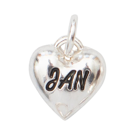 Birth Month Engraved Silver Heart Charm