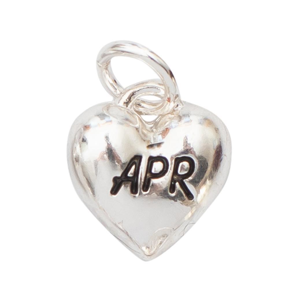 Birth Month Engraved Silver Heart Charm