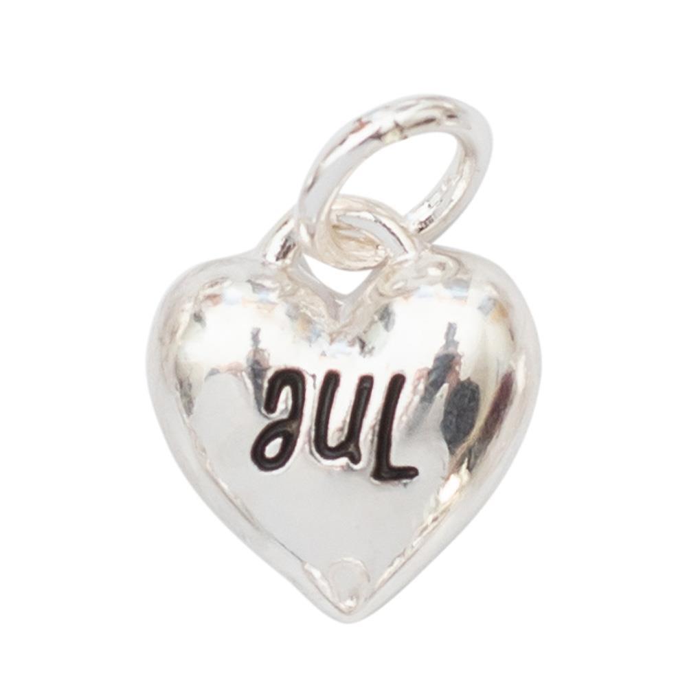 Birth Month Engraved Silver Heart Charm