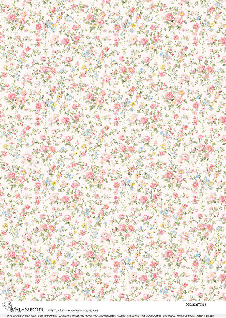 Calambour : Spring White and Soft Pink Florals Pattern 2025 A3 Rice Paper
