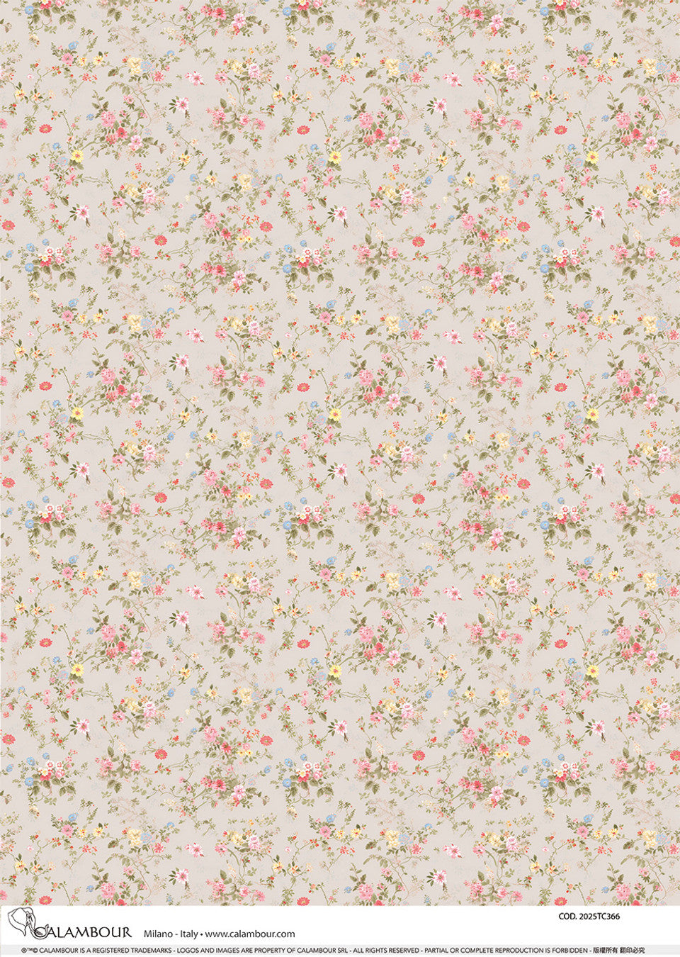 Calambour : Spring Dusty Rose Florals Pattern 2025 A3 Rice Paper