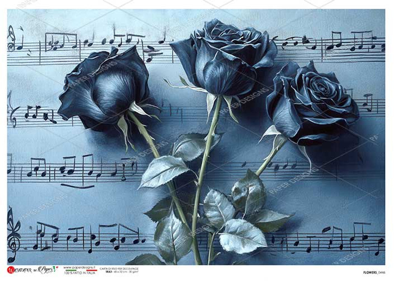 Paper Designs A4 Blue Roses Rice Paper