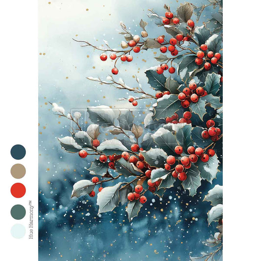 Re-Design With Prima® A4 Decoupage Fiber - Frosted Boughs & Berries 11.69x8.27"