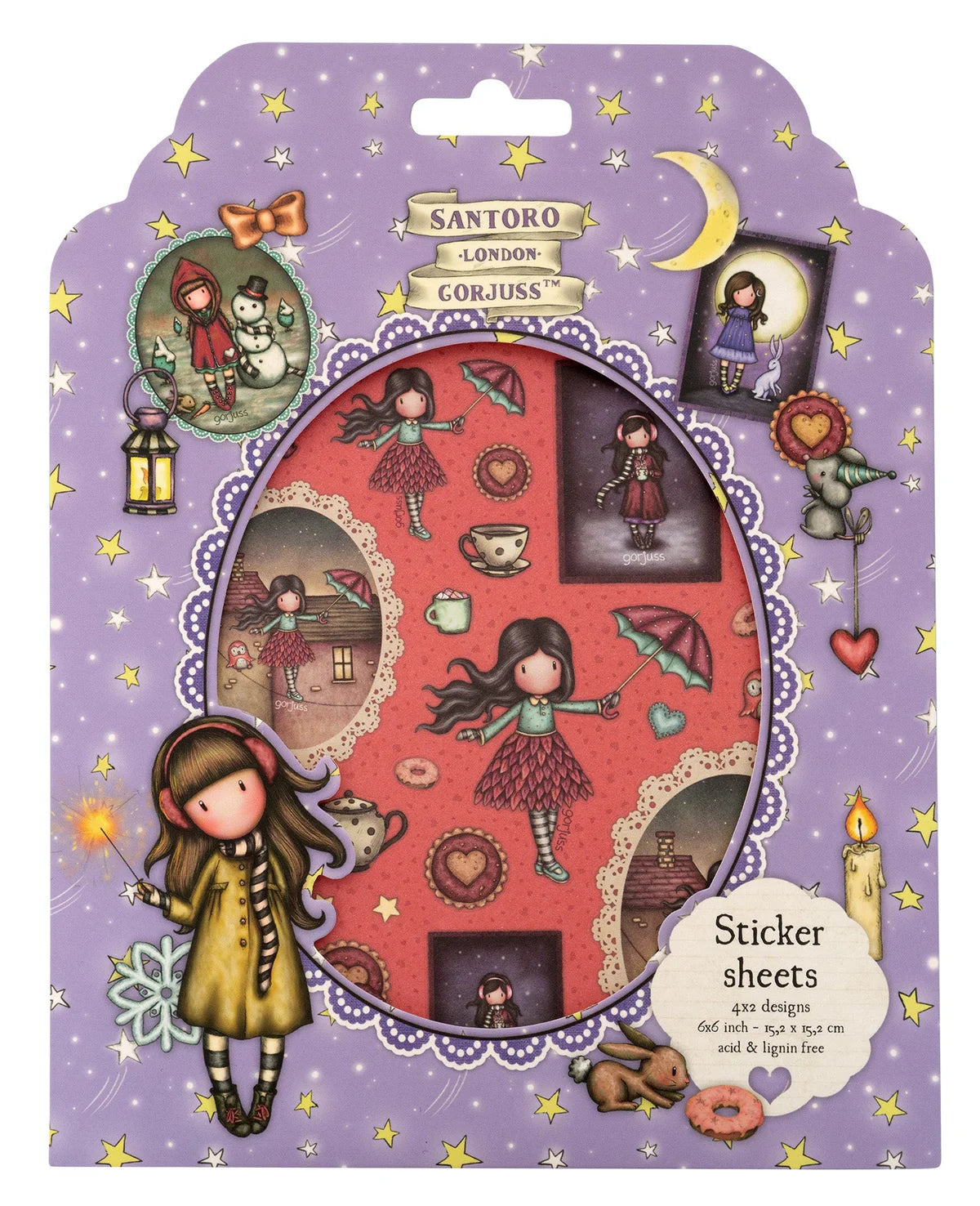 Santoro Sticker Sheets 4x2 Designs Gorjuss