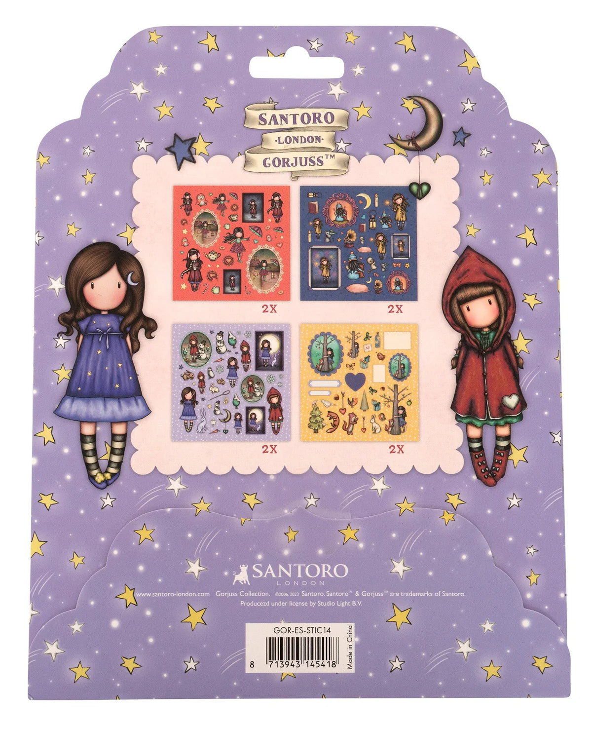 Santoro Sticker Sheets 4x2 Designs Gorjuss
