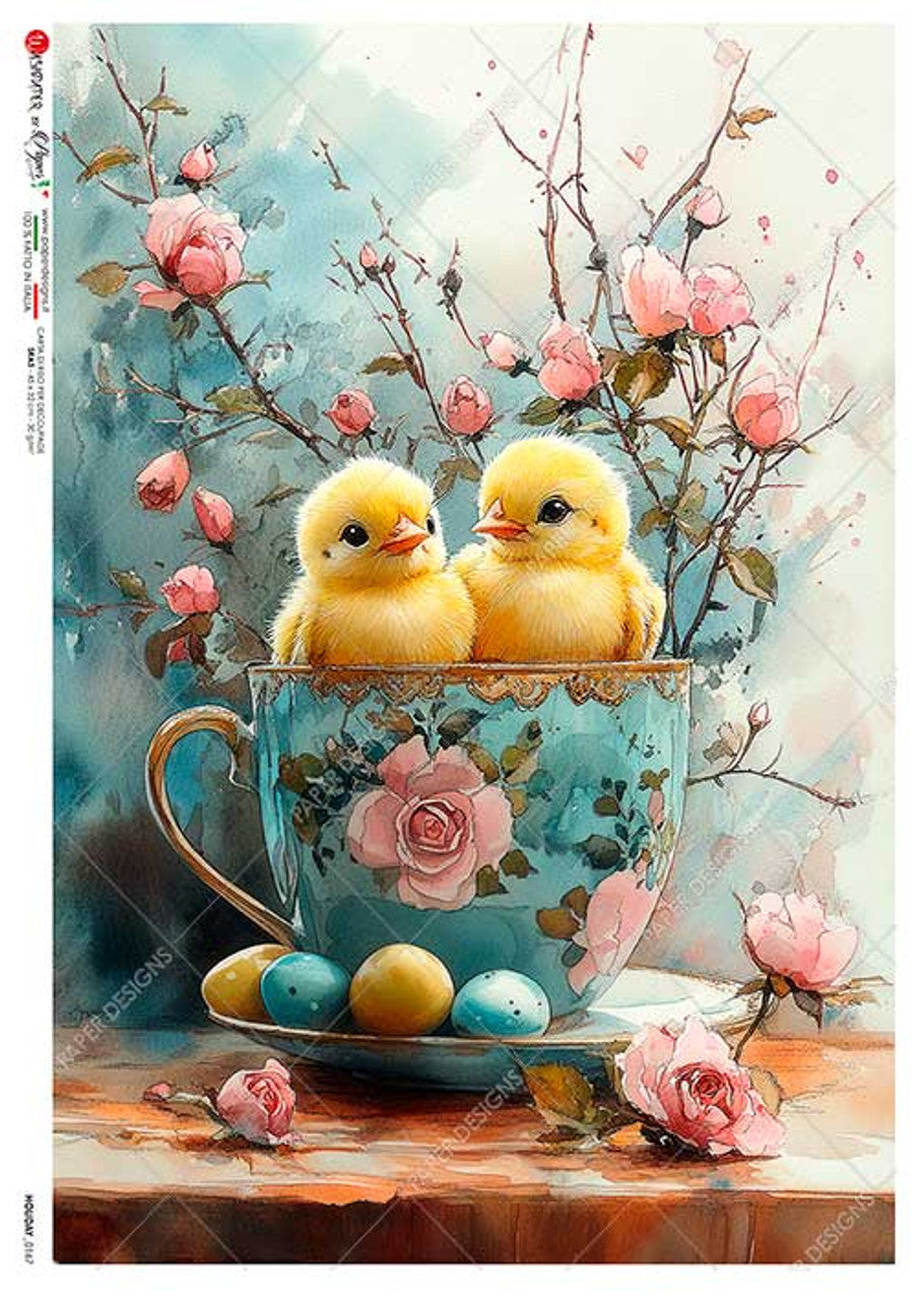 Paper Designs - Chicks in a Blue Teacup Rice Paper A4