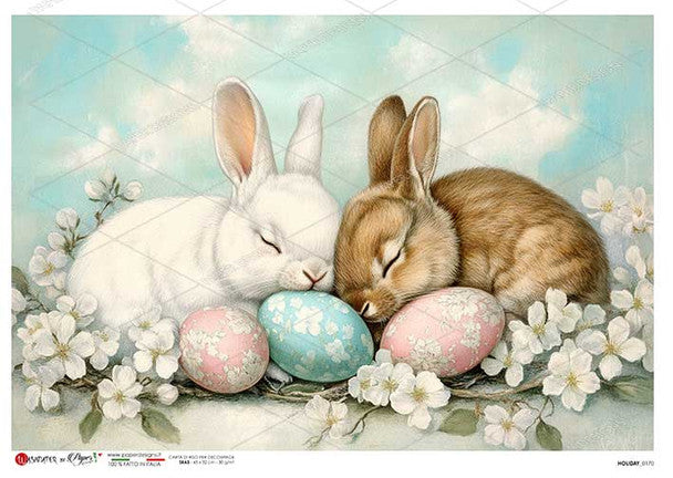 Paper Designs - Sleeping Easter Bunnies A4 Rice Paper