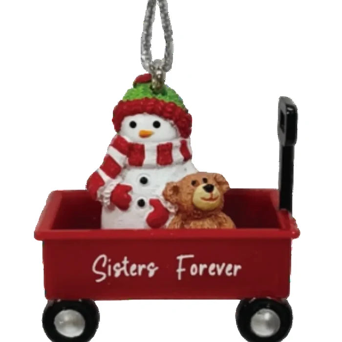 SNOWMAN SISTERS FOREVER WAGON ORNAMENT