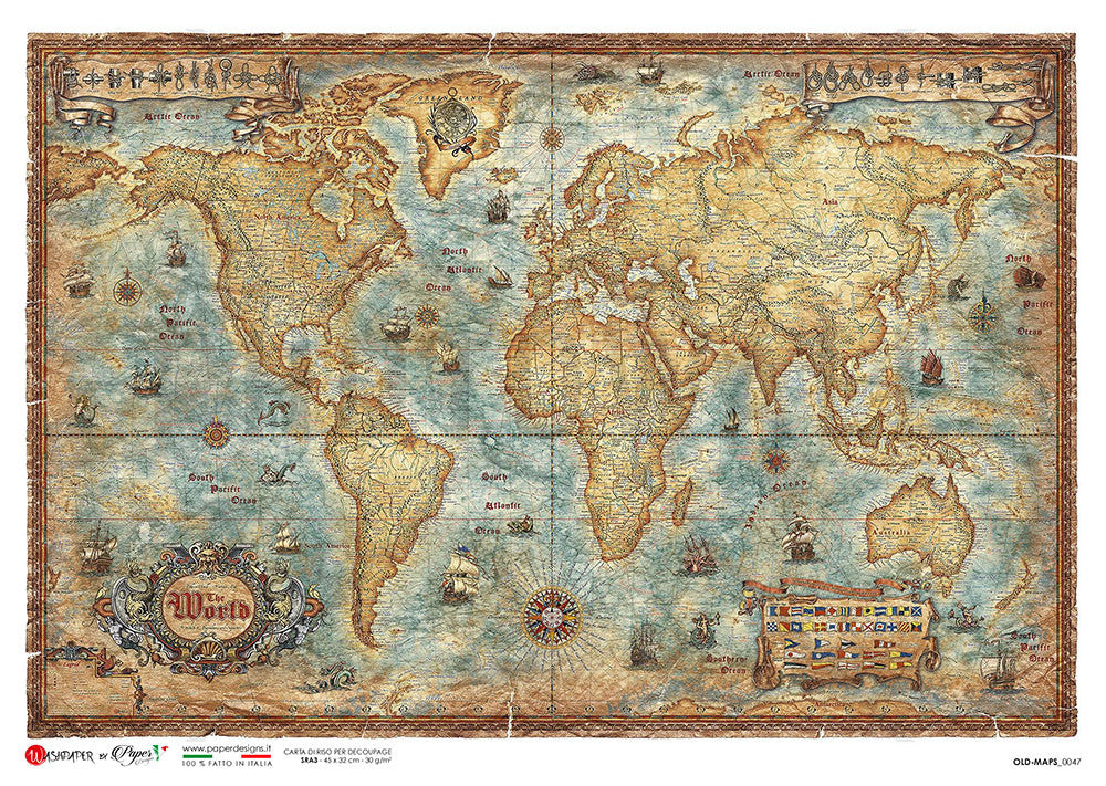 Paper Designs - Old World Map A4 & A3 Rice Paper
