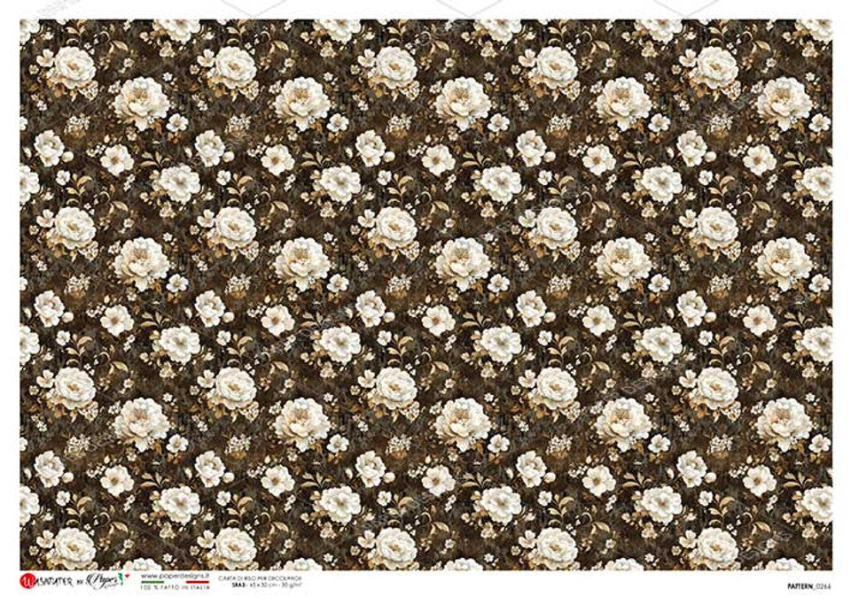 Paper Designs : Brown and White Small Florals Rice Paper A4