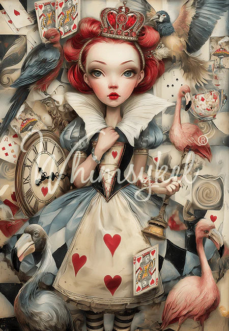 Whimsykel Designs : Decoupage Paper : Queen of Hearts 21x29"