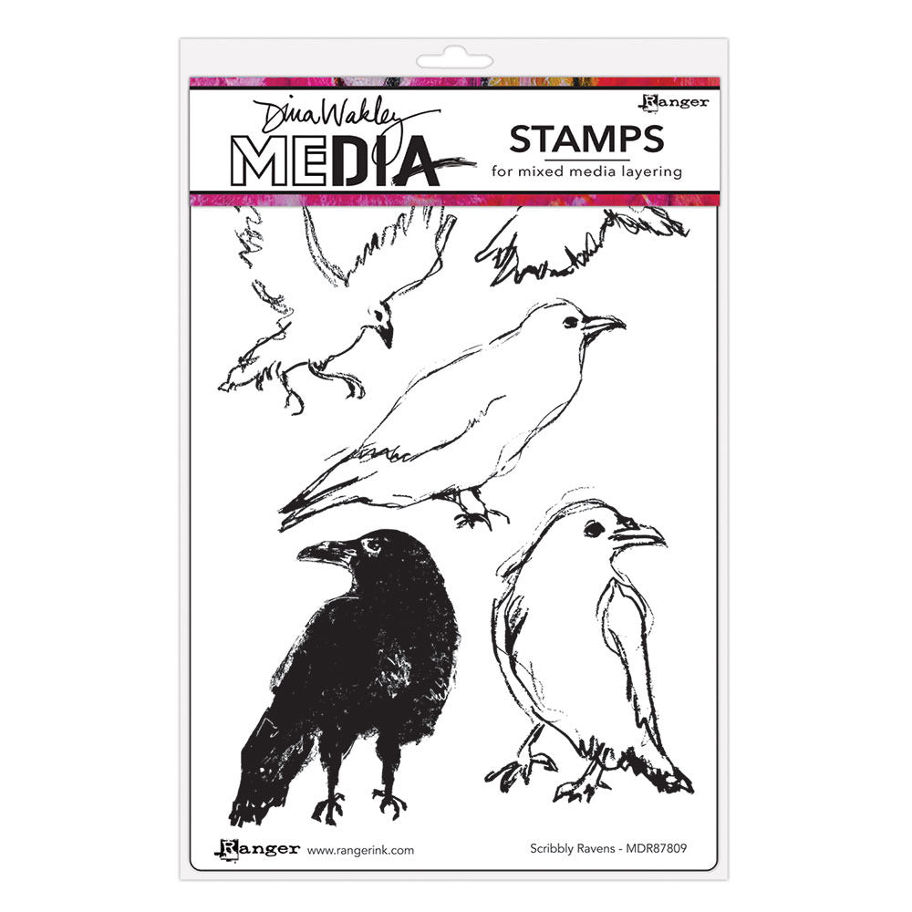 Dina Wakley Media - Cling Stamp- Scribbly Ravens