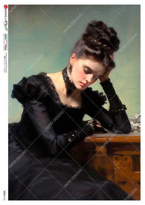 Paper Designs - Woman in Black Dress at Study A4 Rice Paper