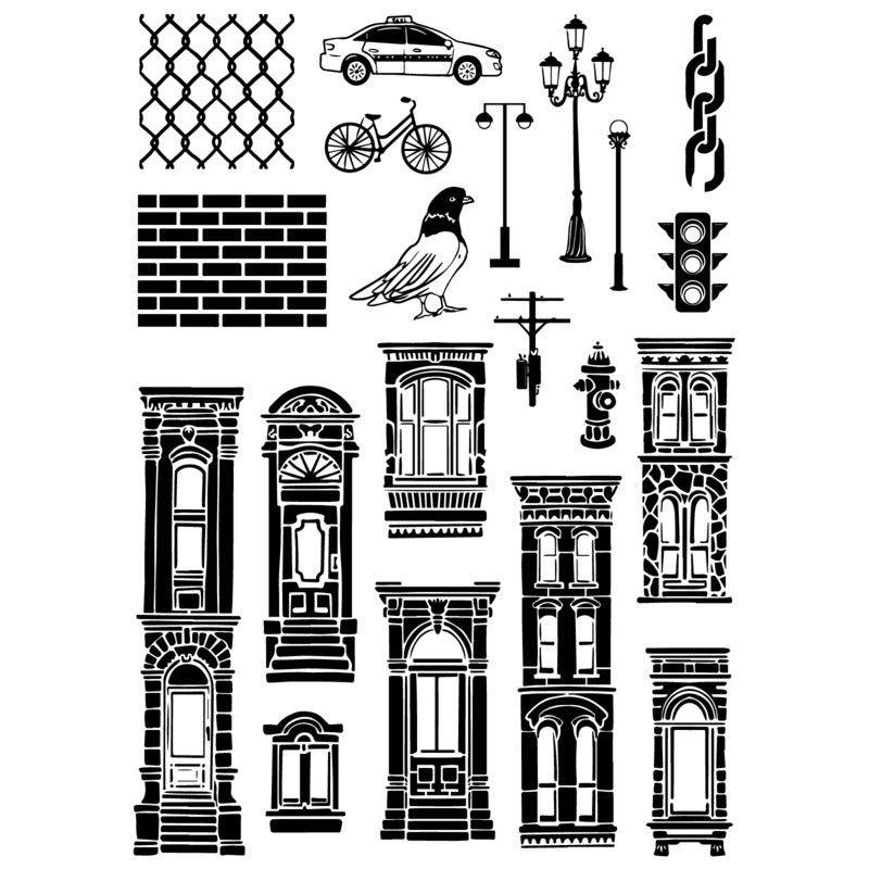 Sizzix Studio Layered Stencil and Stamp Set City Life