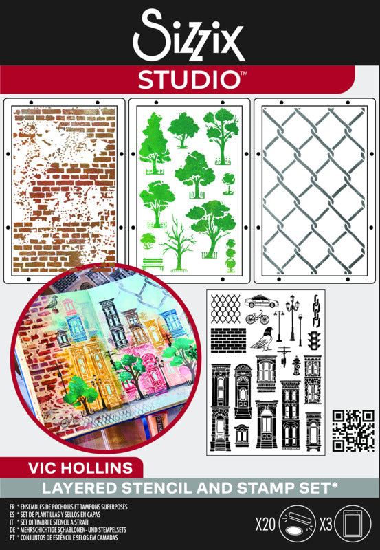 Sizzix Studio Layered Stencil and Stamp Set City Life